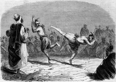 Costume algerino: danza araba. Disegno di Mr. Rigo, basato su uno schizzo di Mr. Ameler, capo battaglione. Incisione in 