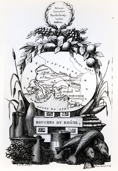Mappa allegorica del dipartimento delle Bouches-du-Rhône, c.1830 da French School