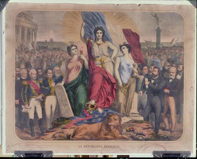 Allegoria della Repubblica Francese raffigurante Adolphe Thiers (1797-1877), Léon Gambetta (1838-1882) e Victor Hugo (1802-1885) da French School