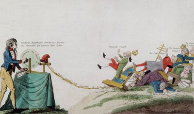Allegoria della Rivoluzione Francese che rimuove tutti i troni dei ladri incoronati da French School