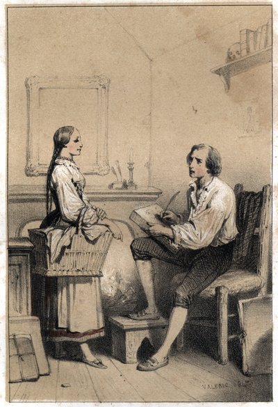 Alois Senefelder (1771-1834), poeta e incisore ceco, rimane senza un foglio di carta in un momento di rabbia e disperazione che lo porta a gettare tutto nelle fiamme, scrisse la nota della lavanderia da French School