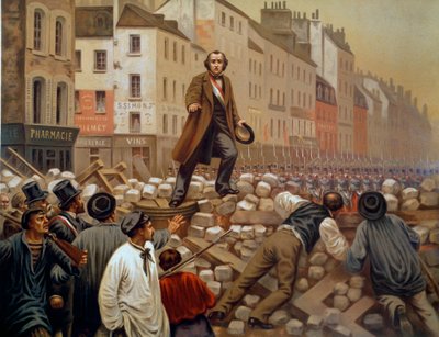Alphonse Baudin (1811-1851) sulla barricata del Faubourg Saint Antoine il 3/12/1851 durante il colpo di stato di Luigi Napoleone III (Luigi-Napoleone Bonaparte) Incisione del 1851 da French School
