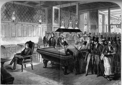 Il giocatore di scacchi americano Paul Morphy (1837-1884) gioca otto partite di scacchi alla cieca al Café de la Régence a Parigi da French School