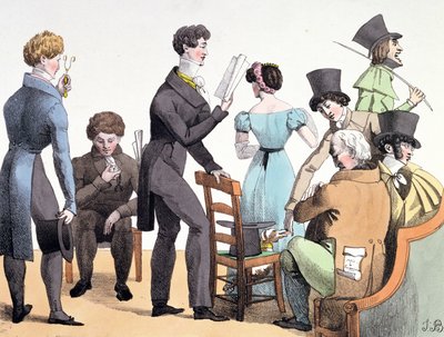 Un autore che legge il suo lavoro a un gruppo selezionato, marzo 1821 da French School
