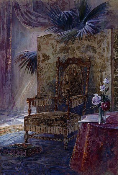 Interno con poltrona in noce del XVII secolo, c.1880 da French School