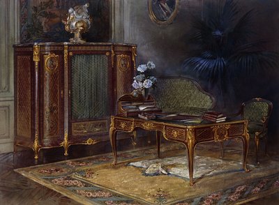 Interno con una scrivania e una biblioteca in stile Luigi XV da French School