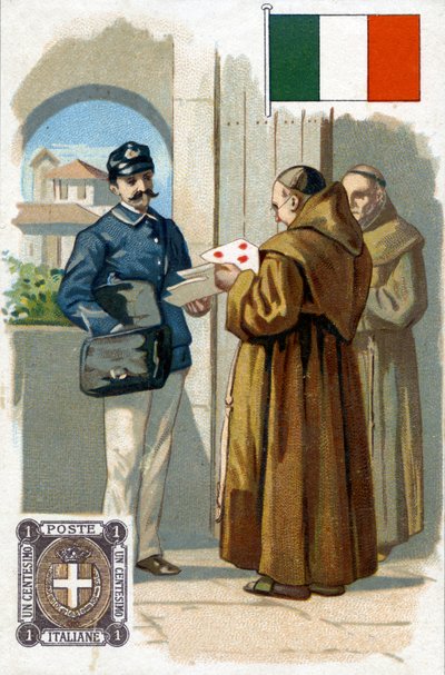 Un postino italiano che consegna la posta, fine XIX secolo da French School