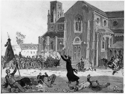 Una rivolta nella piazza del municipio a Fourmies, illustrazione da Le Monde Illustre, 9 maggio 1891 da French School