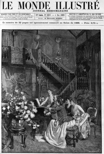Un pomeriggio intorno a uno spartito in un salone parigino. Incisione in "The Illustrous World" nel 1888 da French School