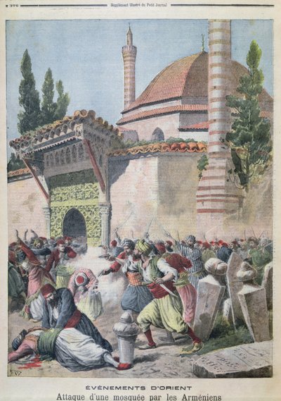 Attacco a una moschea da parte degli armeni, illustrazione da Le Petit Journal 1895 da French School