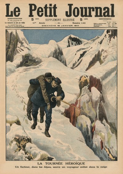 Un giro eroico, un postino alpino salva un viaggiatore bloccato nella neve, illustrazione di copertina da 