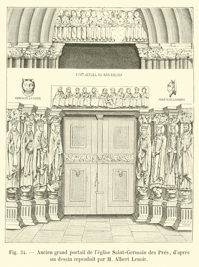 Antico grande portale della chiesa di Saint-Germain des Prés, secondo un disegno riprodotto da M Albert Lenoir da French School
