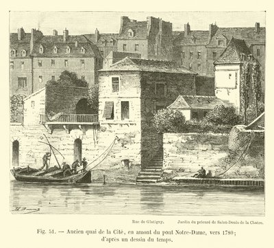 Antico quai de la Cité, a monte del ponte Notre-Dame, verso il 1780; da un disegno dell