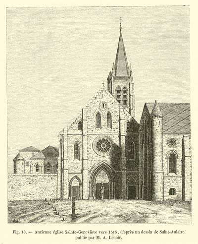 Antica chiesa di Sainte-Geneviève verso il 1516, da un disegno di Saint-Aulaire pubblicato da Lenoir da French School
