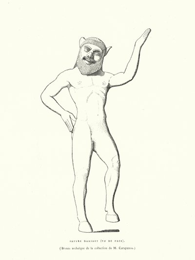 Figura in bronzo antico greco di un satiro danzante (incisione) da French School