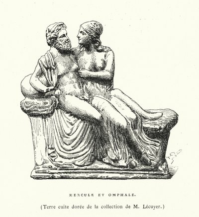 Scultura in terracotta greca antica di Ercole e Onfale (incisione) da French School