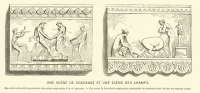 Bassorilievi romani antichi che raffigurano una vendemmia e una scena nei campi (incisione) da French School