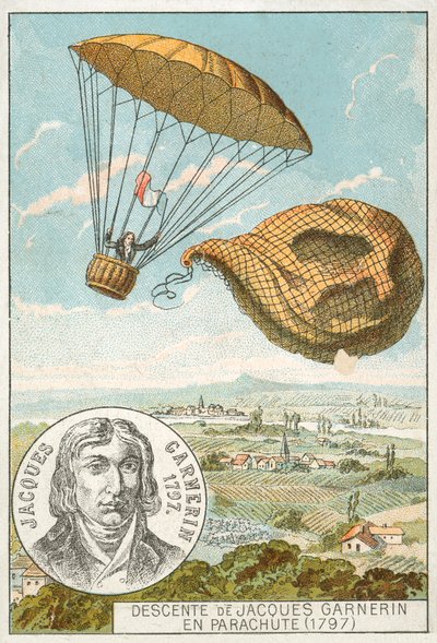 Andre-Jacques Garnerin discende da una mongolfiera con il paracadute da French School