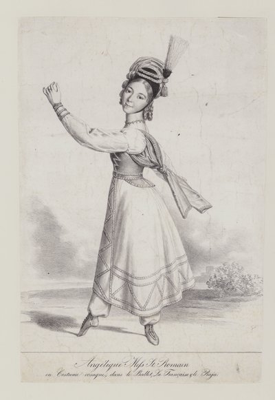 Angelique St Romain Mees in costume cosacco per il balletto La Francaise et le Raja da French School