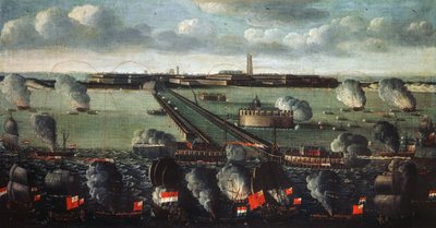 Flotta anglo-olandese che bombarda Dunkerque nel 1695 da French School