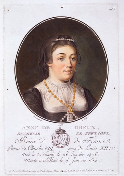 Anne de Dreux, Duchessa di Bretagna, da Portraits des grands hommes, femmes illustres, et sujets memorables de France, pubblicato 1787-92 da French School