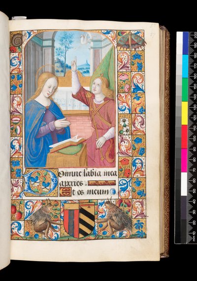 Annunciazione dal Libro delle Ore, MS 92 f.27r, Francia occidentale da French School