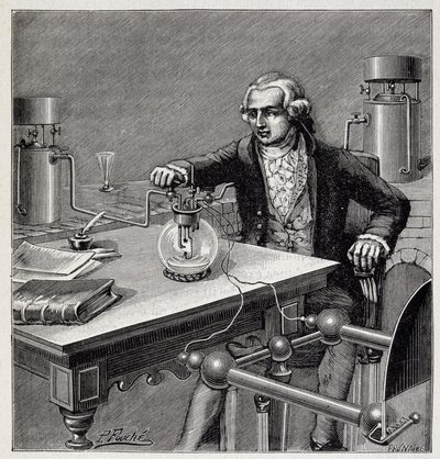 Antoine Laurent de Lavoisier (1743-1794) che conduce un esperimento - in 