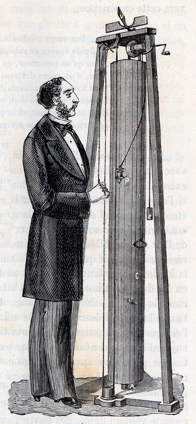 Apparecchio di Arthur Jules Morin (1795-1880) apparecchio per lo studio della caduta dei corpi - Incisione in "Scienze alla portata di tutti - Fisica e chimica popolari" di Alexis Clerc - Fine XIX secolo - Collezione privata da French School