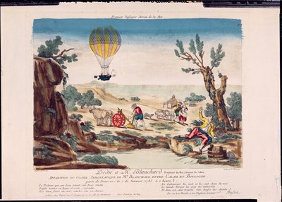 Apparizione del Pallone Aerostatico di Jean Pierre Blanchard (1753-1809) tra Calais e Boulogne, 1785 da French School