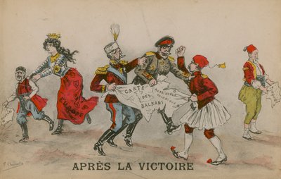 Dopo la vittoria, vignetta politica sui Balcani. Cartolina inviata il 14 giugno 1913. da French School