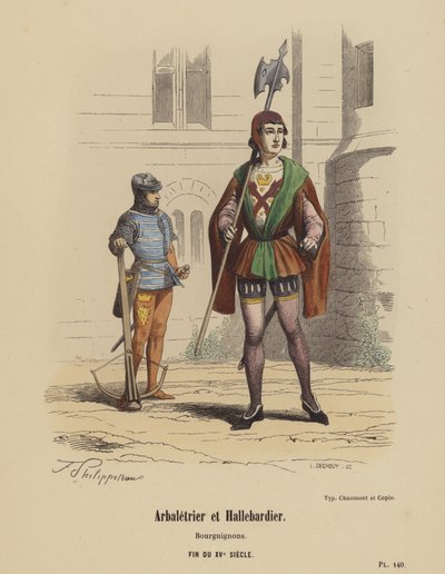 Balestriere e alabardiere, borgognoni, fine del XV secolo da French School