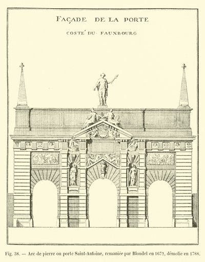 Arco di pietra o porta Saint-Antoine, rimaneggiato da Blondel nel 1672, demolito nel 1788 da French School