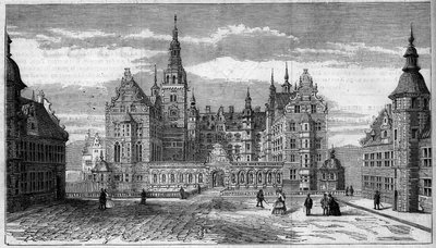 Architettura: veduta esterna del castello di Frederiksborg (circa 1625) in Danimarca da French School