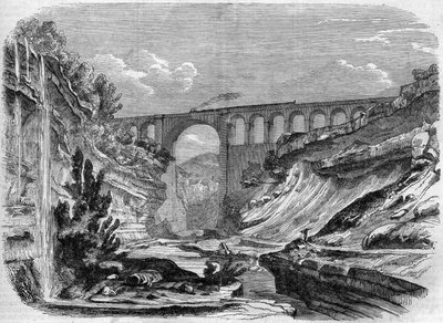Architettura: vista del viadotto della Valserine (Rhone Alpes) sulla linea ferroviaria che collega Lione a Ginevra. 1858. Incisione in 