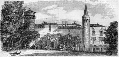 Architettura: vista del castello di Saint Point (Saint-Point) (XIII secolo), residenza di Alphonse de Lamartine. Saone e Loira (71). Incisione in "Le Monde Illustré" n.29 del 31 ottobre 1857 da French School