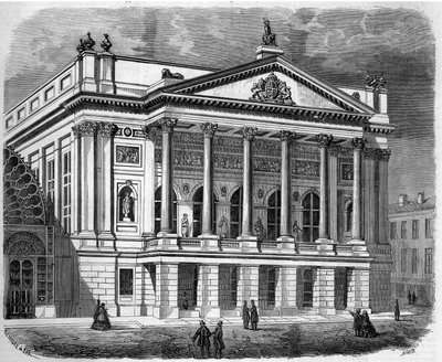 Architettura: vista della facciata del Teatro Italiano a Londra (Inghilterra) nel 1858. Incisione in 