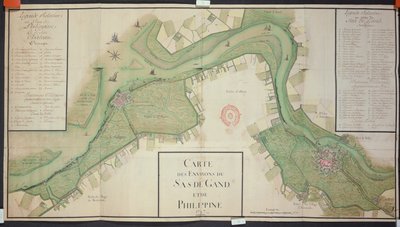 Area intorno a Sas van Gent e Philippine, Paesi Bassi, 1747 (penna, inchiostro e acquerello su carta) da French School
