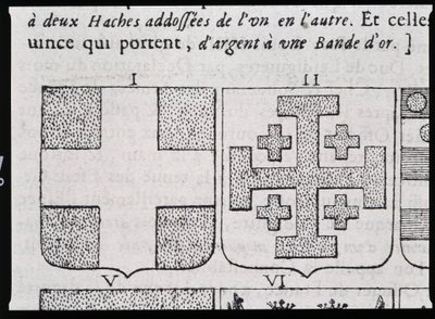 Armi di Montmorency e Goffredo di Buglione - in "La vera e perfetta scienza degli stemmi o l