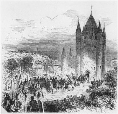 Esercito dei Templari che entra nel Tempio a Parigi, illustrazione per una Histoire de France, metà XIX secolo da French School