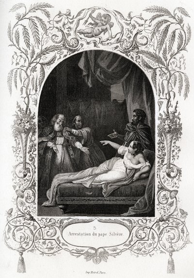 Arresto di Papa Silverio. Incisione per illustrare Histoire des popes di Maurice Lachatre, librairie du progres, Parigi. da French School