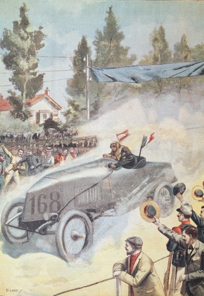 Arrivo a Bordeaux del vincitore della corsa Parigi-Madrid, da Le Petit Journal, 1903 da French School