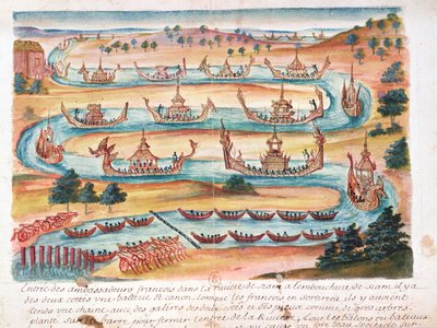 Arrivo degli ambasciatori francesi in Siam, da un resoconto dei gesuiti in Siam, 1688 da French School