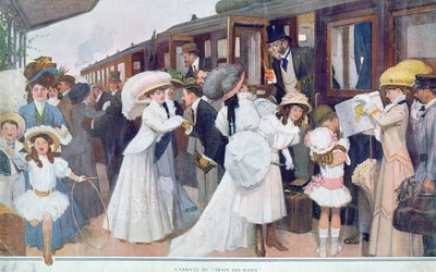 Arrivo dei mariti in treno, 1908 da French School