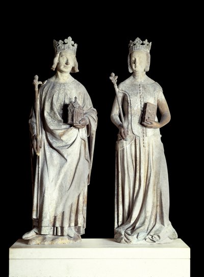Arte Francese: Statue del Re di Francia Carlo V detto Carlo il Saggio e della Regina di Francia Jeanne de Bourbon da French School