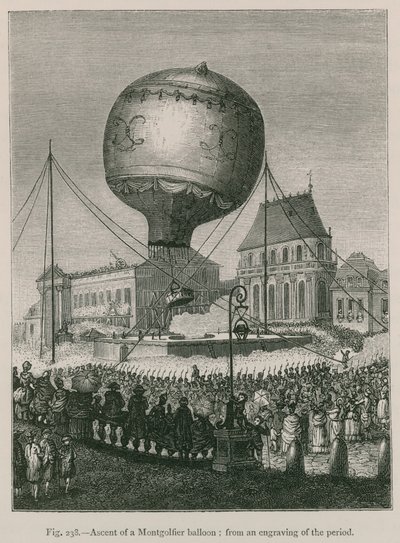 Ascesa di un pallone Montgolfier da French School