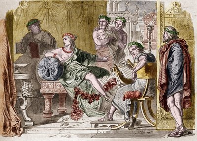 Aspasia di Mileto, cortigiana greca del V secolo a.C. Incisione da French School