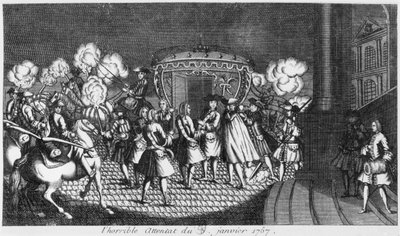 Tentativo di assassinio del re Luigi XV da parte di Robert Francois Damiens il 5 gennaio 1757 da French School