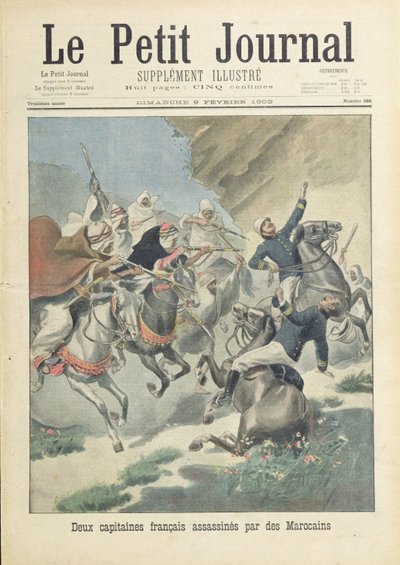 Assassinio di due capitani francesi della Legione Straniera da parte dei marocchini della tribù Beni-Smir, illustrazione di copertina di 