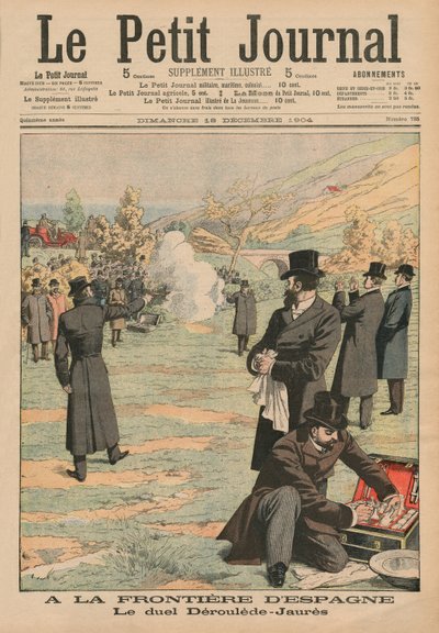 Alla frontiera spagnola, duello tra Paul Deroulede e Jean Jaures, illustrazione da Le Petit Journal, Supplemento illustrato, 18 dicembre 1904 da French School