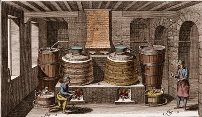Distilleria di brandy - "La Grande Encyclopédie, ou Dictionnaire Raisonné des Sciences, des Arts et des Métiers" (Enciclopedia o Dizionario delle Scienze, Arti e Professioni) di Denis Diderot (1713-1784) e Jean d
